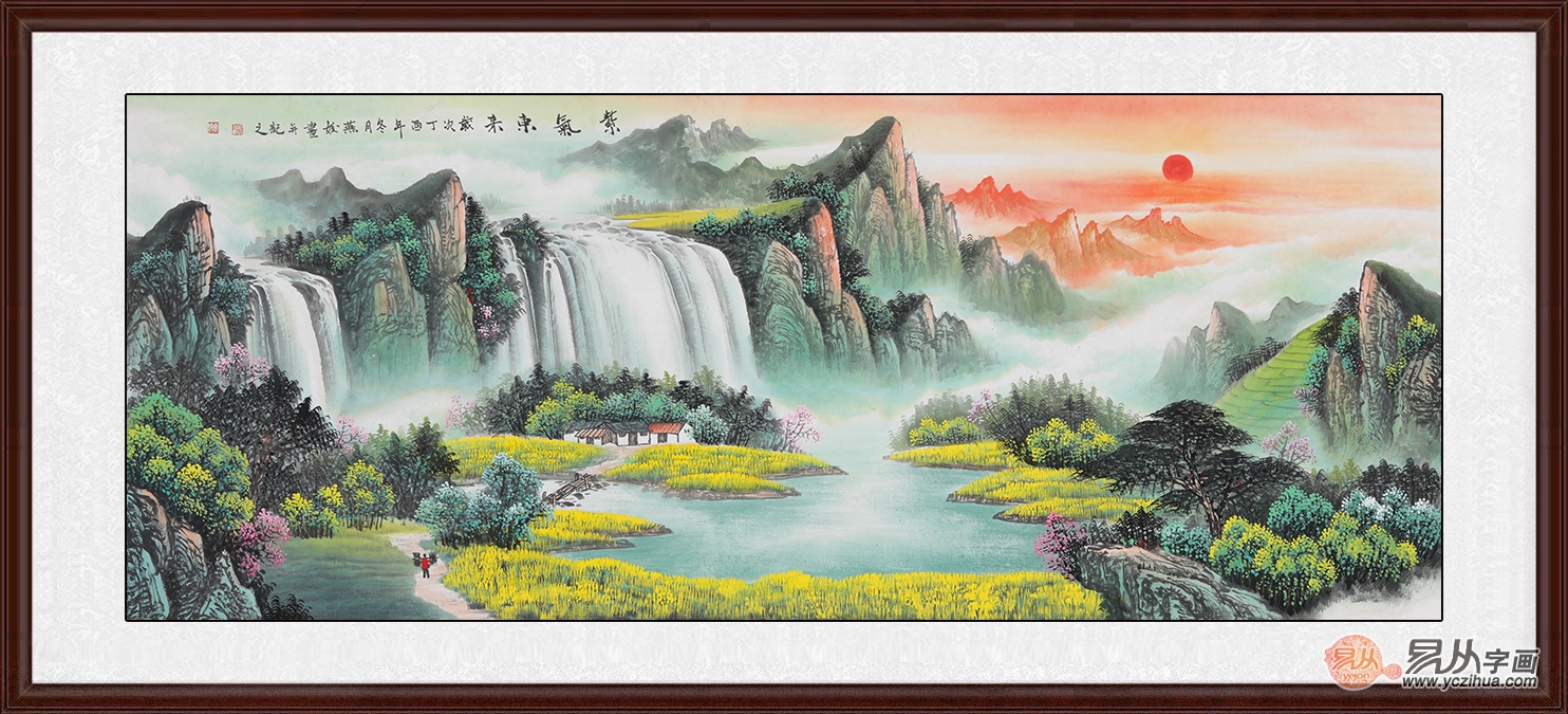 聚宝盆风水画 刘燕姣力作青绿国画《紫气东来》