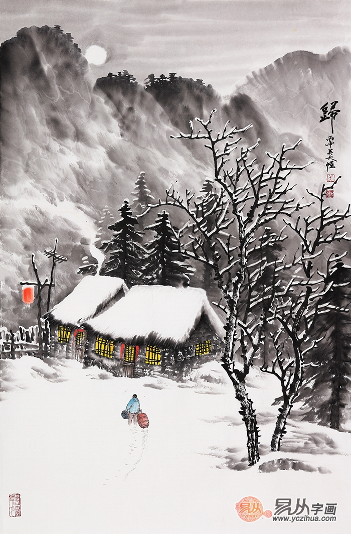 雪景国画 吴大恺最新力作竖幅山水画《归》