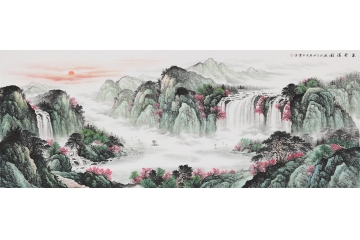 沙发背景墙挂画 王宁最新山水画《春色满园》