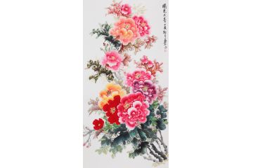 玄关画牡丹图 易水写意牡丹画《国色天香》