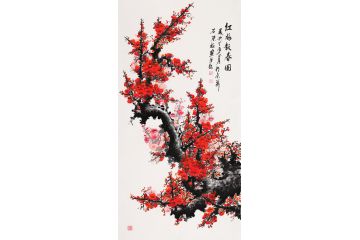 国礼特供艺术家石荣禄四尺竖幅梅花《红梅报春图》