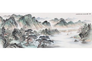 王宁新作六尺横幅山水画作品《溪山归渔》
