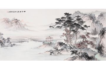 王宁最新力作国画仿古山水画作品《论道图》
