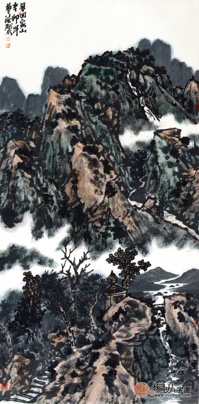 中美协会员邹梦德四尺竖幅山水画《梦回家山》系列作品四