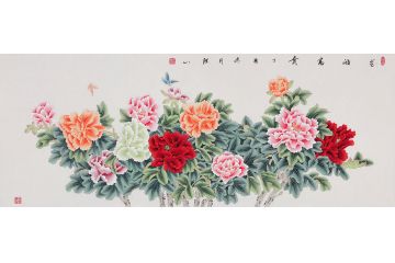 张洪山六尺横幅牡丹图作品《花开富贵》