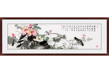 石开六尺横幅国画荷花图《莲花》