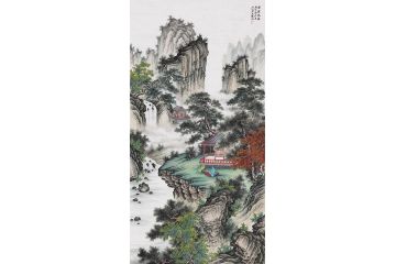 【精品】王宁青绿山水画四尺竖幅《林泉高致》