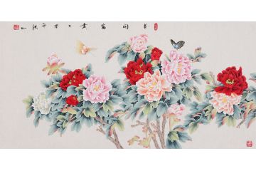 牡丹锦鸡图 张洪山新品花鸟画《锦上添花》