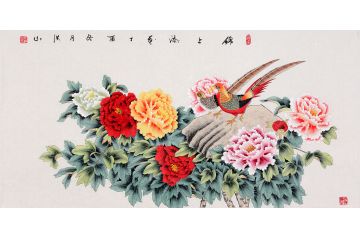牡丹锦鸡图 张洪山新品花鸟画《锦上添花》