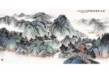 青绿国画 吴大恺最新力作山水画《青山空霁含烟雨》