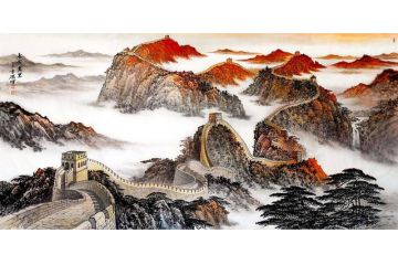 林德坤国画金色万里长城山水画《长城万里》