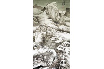 雪景国画 林德坤四尺竖幅精品字画《太行初雪》