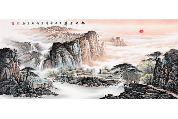 适合装饰客厅的字画 刘海青精品鸿运当头山水画欣赏