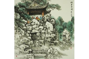 中美協會員趙金鴒斗方作品《假日個園》