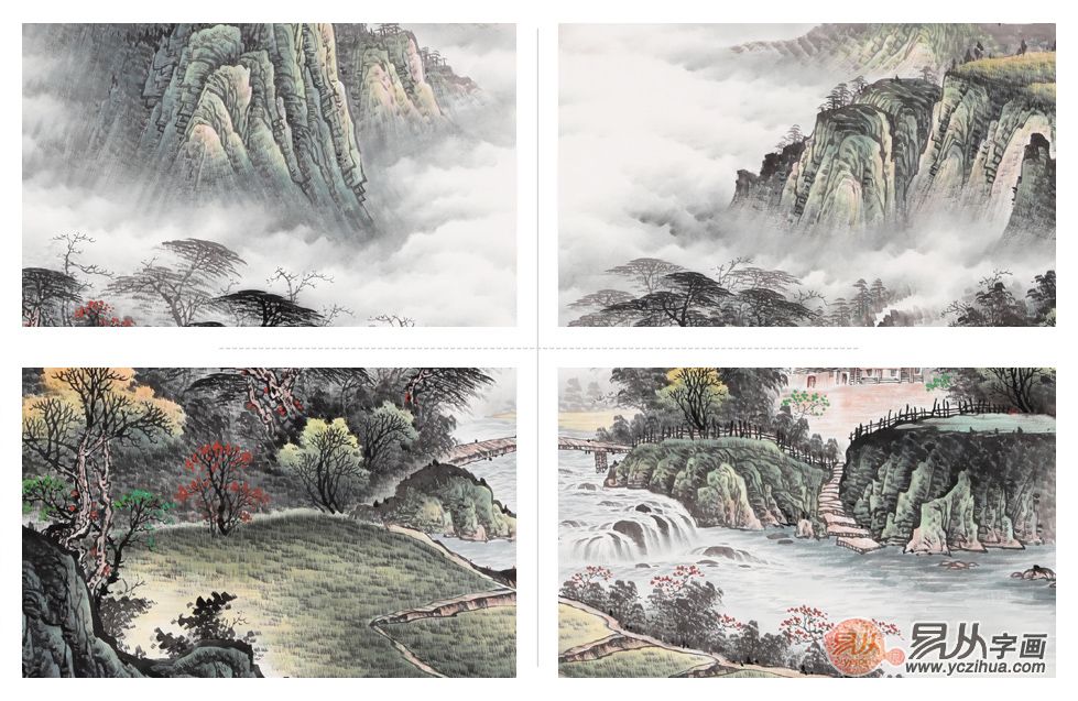 国礼书画艺术家张利写意山水画《春山溪水长》