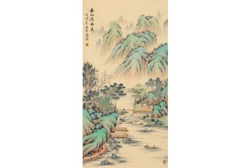 張利最新力作四尺精品仿古山水畫《春山溪水長》