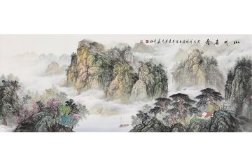 张利最新力作六尺横幅山水画作品《山川春秀》