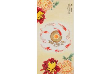 國家一級美術師王一容牡丹九魚圖《家和富貴》