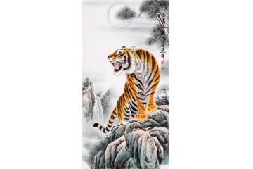 王建辉新品佳作四尺竖幅动物画 老虎图《王者之风》