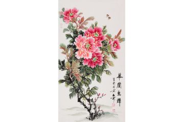 石开新品三尺竖幅牡丹图《华堂生辉》