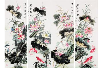 石开新品四条屏《盛世娇艳四条屏》