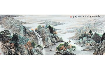 一級美術師山川手繪國畫作品《江山如畫》
