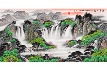 李林宏四尺横幅新品c款聚宝盆风水画《源远流长》