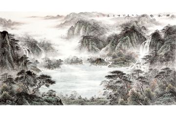 聚财旺运 名家徐坤连六尺山水画《四水归源》