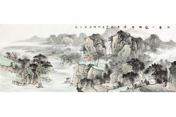 灵山秀水 画家徐坤连六尺山水画《江南一夜林中添秀色》