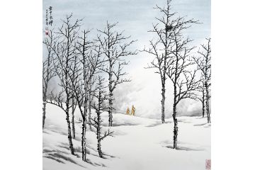 雪景山水画 吴大恺潜心之作国画《雪中参禅》