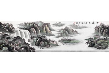 蒋伟最新八尺横幅写意山水画作品《源远流长》