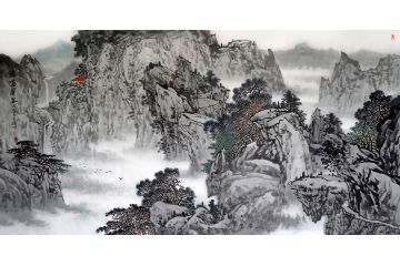 原创国画 林德坤最新力作山水画作品《瀑鸣翠谷》