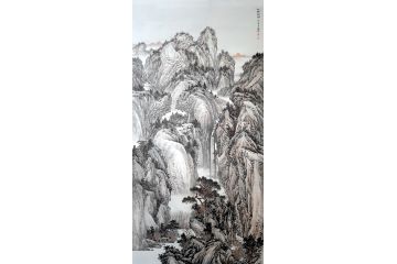 典藏 林德坤六尺竖幅山水画作品《仙阁秋韵》