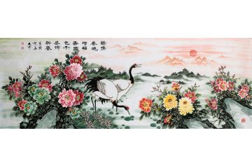 石开老师大尺寸作品《鹤鸣春晓增福寿,国色千姿布新春》