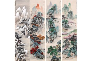 薛大庸最新写意国画山水四条屏《春夏秋冬》