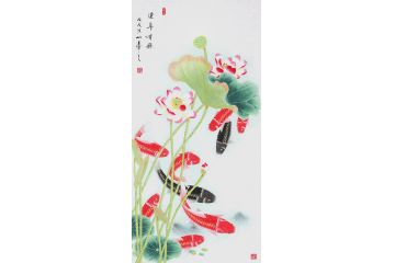 張洪山老師新品荷花九魚圖《連年有余》