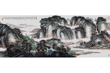 许吉尔最新力作六尺横幅界画山水图作品《福居图》