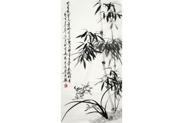郑晓京三尺竖幅诗画作品《水墨兰竹双清图》之一