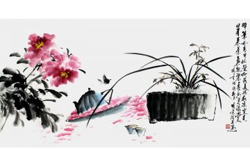 典藏系列 郑晓京四尺横幅诗画作品《斟春图》2