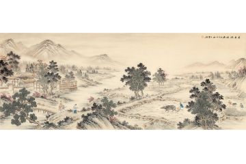 典藏精品国画 王宁精心创作仿古山水《春色满园》