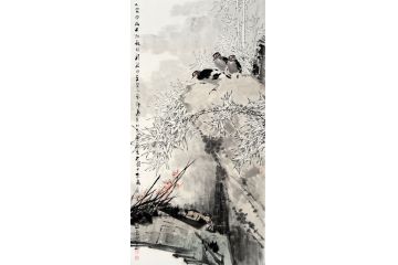 中美协会员王忠义写意花鸟画《白云抱幽石》