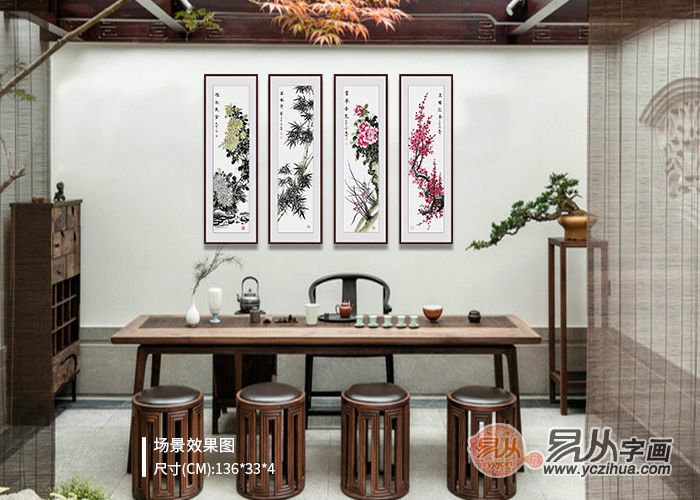 新中式客厅里挂什么画好，手绘国画点缀雅致至极！
