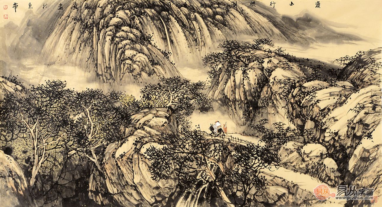 中美协会员张镛山水画作品《溪山行旅图》-【易从网】