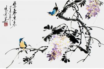 鄭曉京老師寫意花鳥畫作品《紫氣東來》