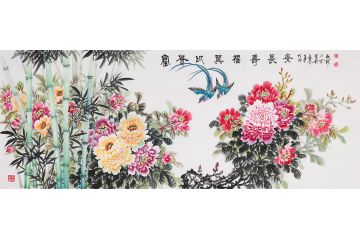 70余岁高龄画家石开新品牡丹绶带鸟《富贵比翼福寿长安》
