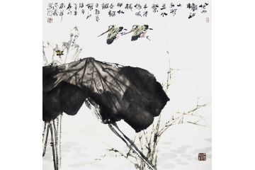 中美协画家王忠义国画花鸟画《风雨秋池上》