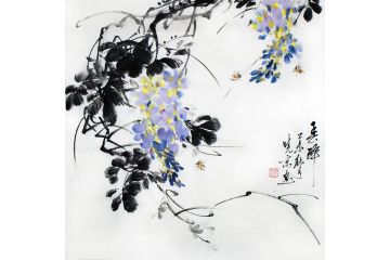 鄭曉京老師斗方寫意國畫《紫藤》