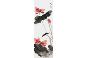 國畫荷花 畫家鄭曉京精品寫意《三色荷-朱荷》