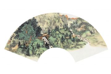 王宁山水画扇面系列作品三《春满人间》