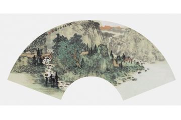 王宁山水画扇面系列作品五《春风浩荡满目绿》